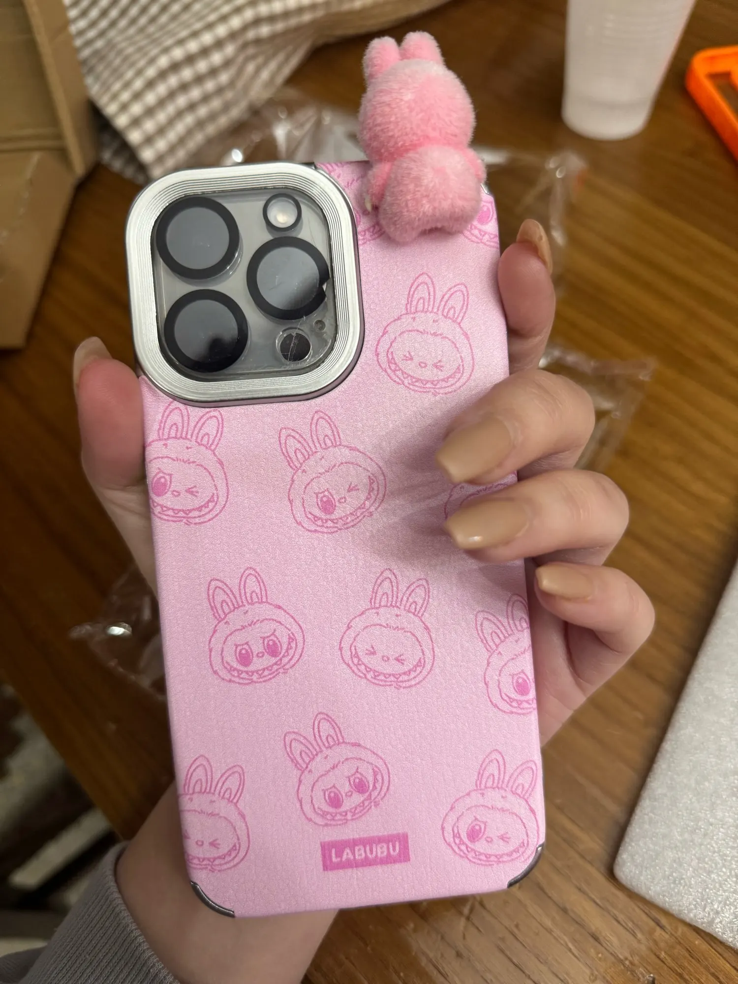 Silicone Suede Labubu Phone Case For Iphone 11 12 13 14 15 16pro Max Plus 16pro 15pro Diy Soft Brown Cover Coque Fall Prevention photo review