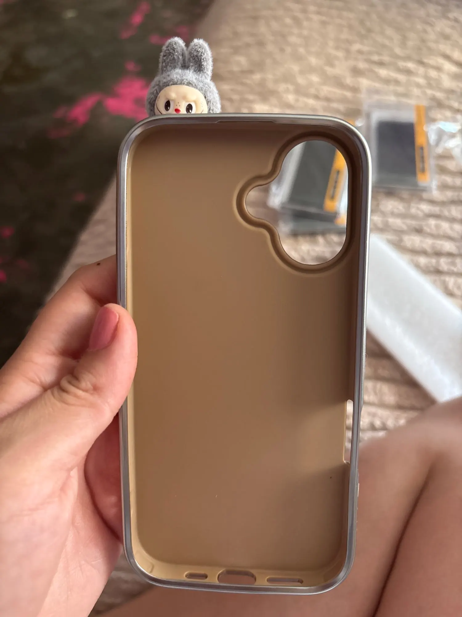 Silicone Suede Labubu Phone Case For Iphone 11 12 13 14 15 16pro Max Plus 16pro 15pro Diy Soft Brown Cover Coque Fall Prevention photo review