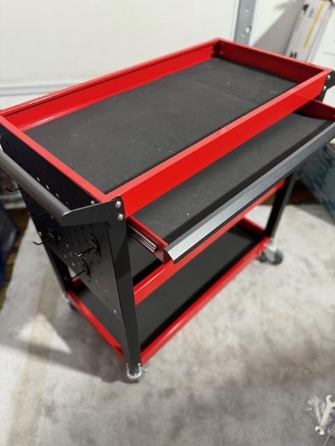 3 Tier Rolling Tool Cart on Wheels. 660LBS Load Capacity Heavy Duty Utility Tool Cart with Pegboard for Repair Shop. Garage. Warehouse. Workshop photo review