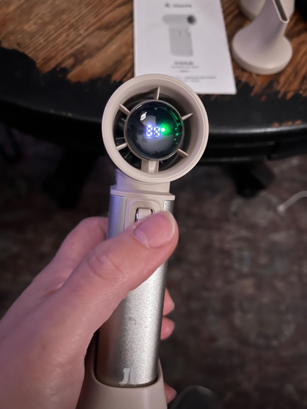 JISULIFE Portable Handheld Turbo Fan. 100 Speeds Adjustable Mini Personal Fan. 9000mAh USB Rechargeable Battery Operated. LED Display. Metal Shell with Accessories Gifts for Men Women Travel- Grey photo review