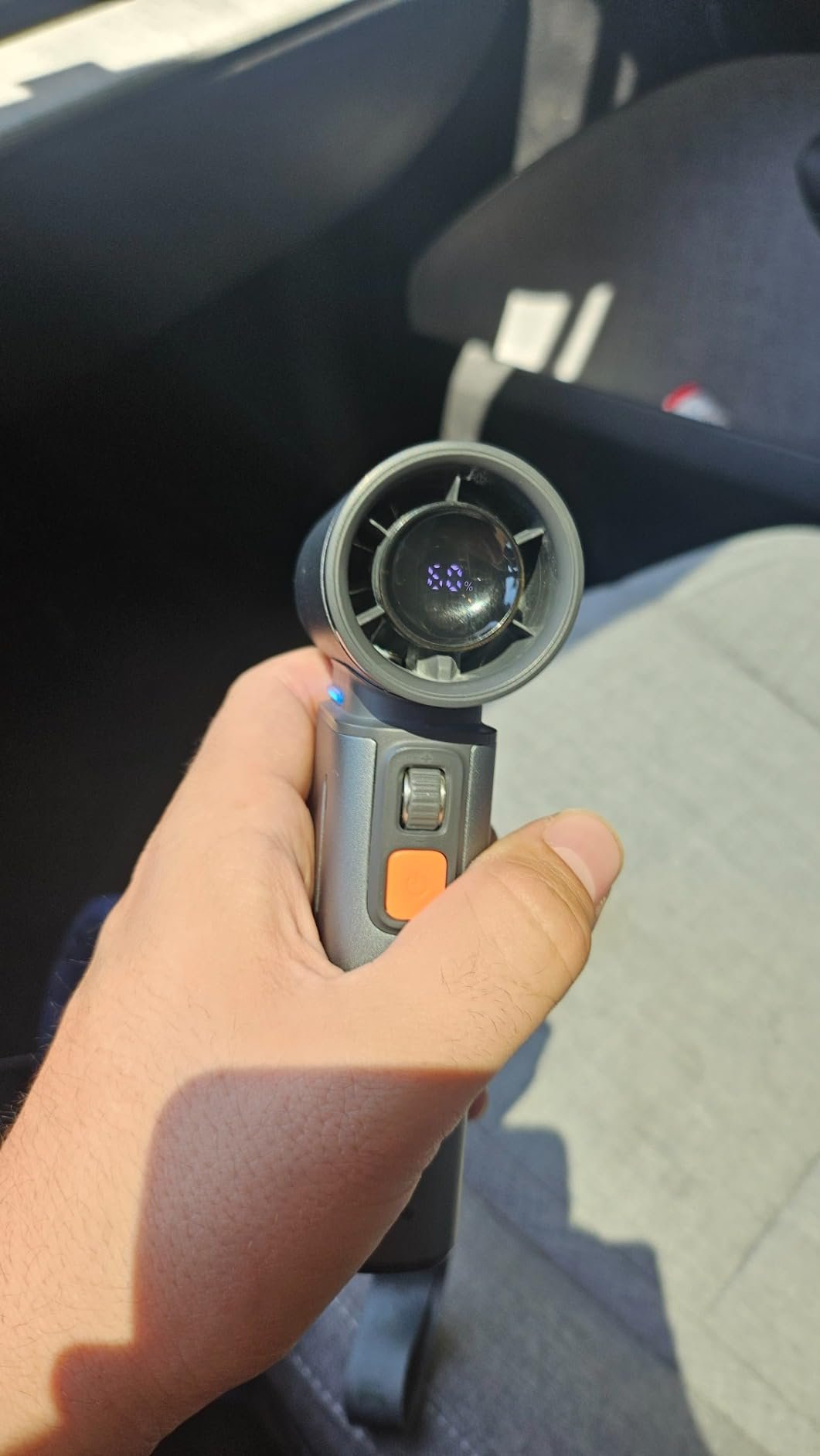 JISULIFE Portable Handheld Turbo Fan. 100 Speeds Adjustable Mini Personal Fan. 9000mAh USB Rechargeable Battery Operated. LED Display. Metal Shell with Accessories Gifts for Men Women Travel- Grey photo review