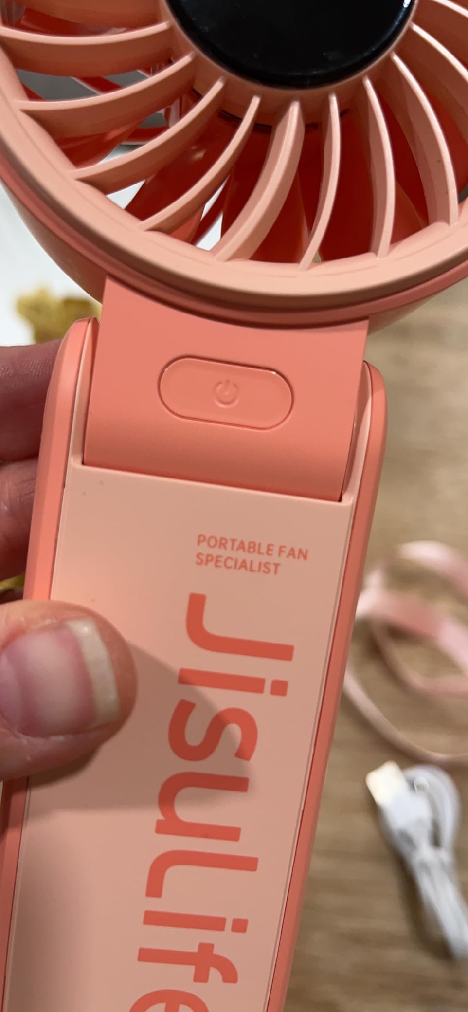 JISULIFE Handheld Fan Life7 – Ultimate Flexibility: High-Power Motor. LED Display. 19.5 Hrs Cooling. 5000mAh Rechargeable. 5-Speed. Foldable Design. 3-IN-1 Portable Fan for Travel Cruise Beach(Grey) photo review