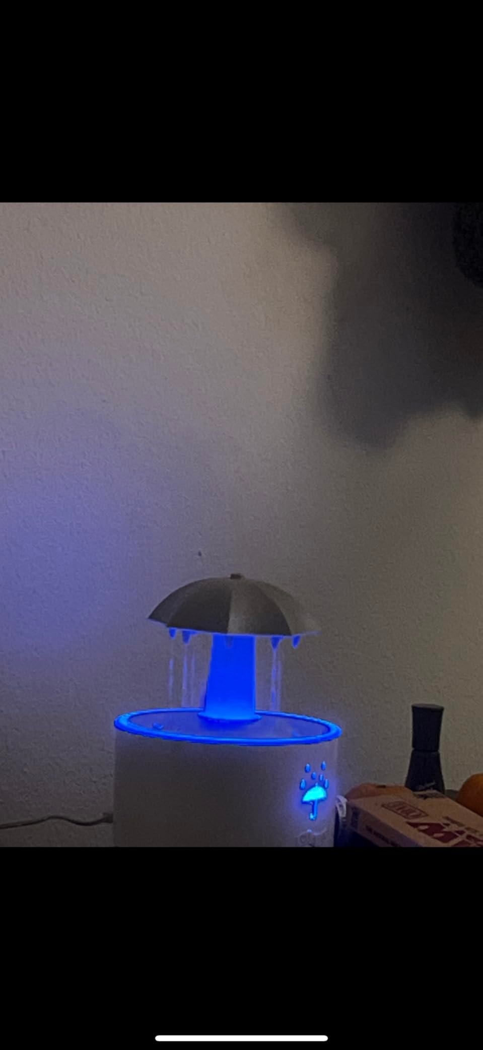 Rain Umbrella Humidifier & Aroma Diffuser with Soothing Rain Sounds. Water Drip Effect. 7 Colors Mood Light. Timer and Auto-Off. Ideal for Relaxation. Sleep. Home. Bedroom. Desk(white) photo review