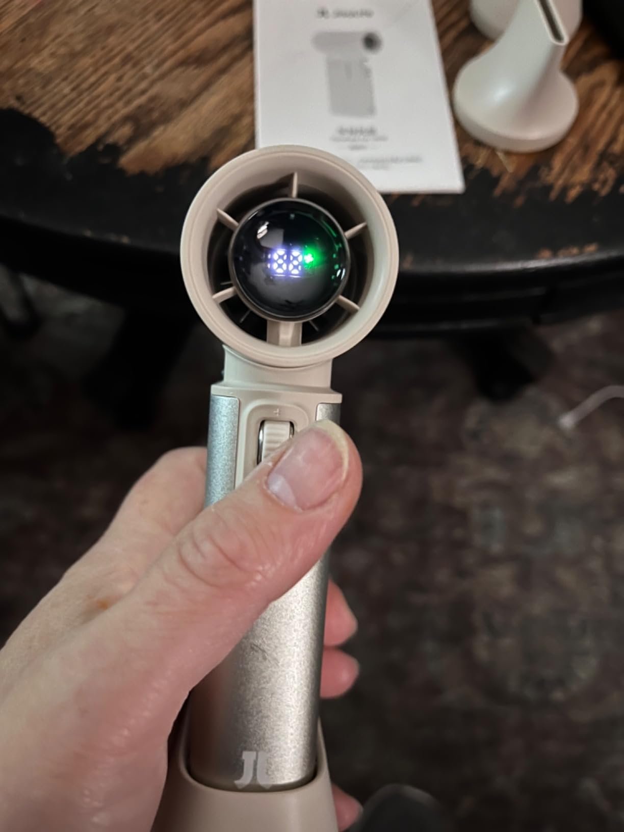 JISULIFE Portable Handheld Turbo Fan. 100 Speeds Adjustable Mini Personal Fan. 9000mAh USB Rechargeable Battery Operated. LED Display. Metal Shell with Accessories Gifts for Men Women Travel- Grey photo review