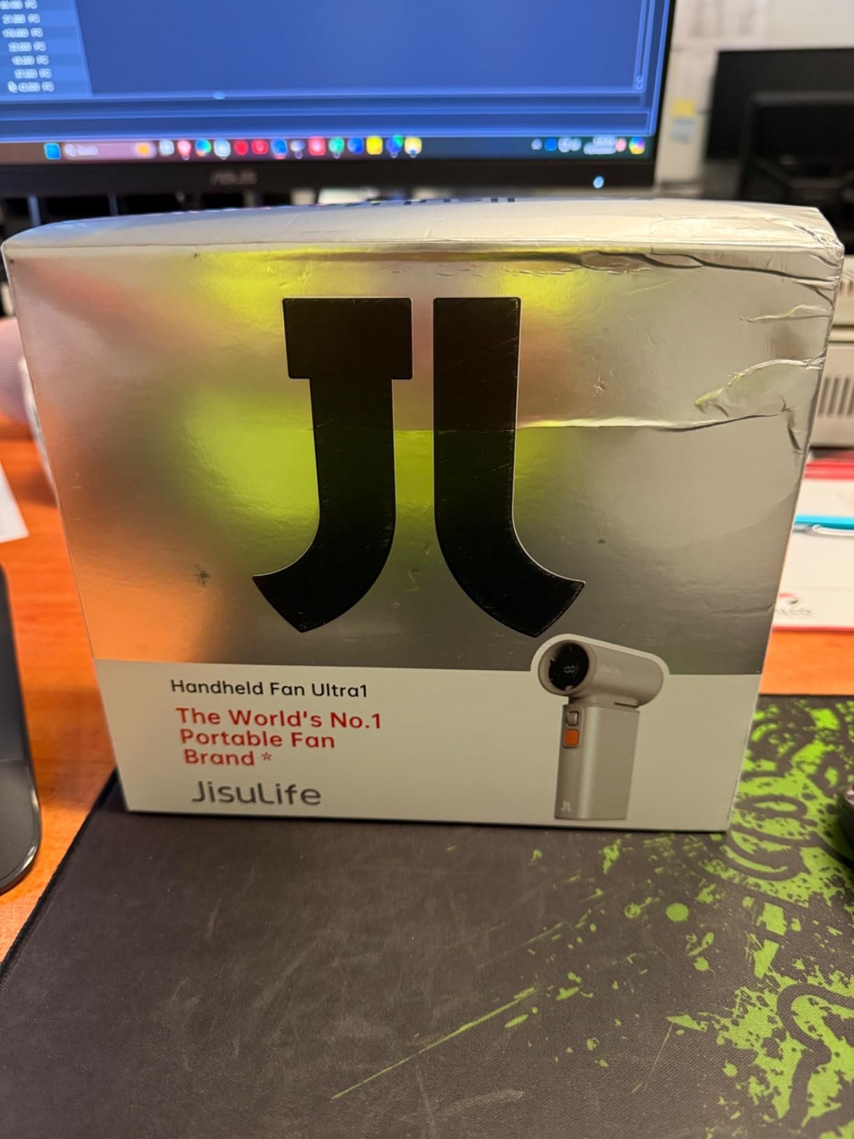 JISULIFE Portable Handheld Turbo Fan. 100 Speeds Adjustable Mini Personal Fan. 9000mAh USB Rechargeable Battery Operated. LED Display. Metal Shell with Accessories Gifts for Men Women Travel- Grey photo review