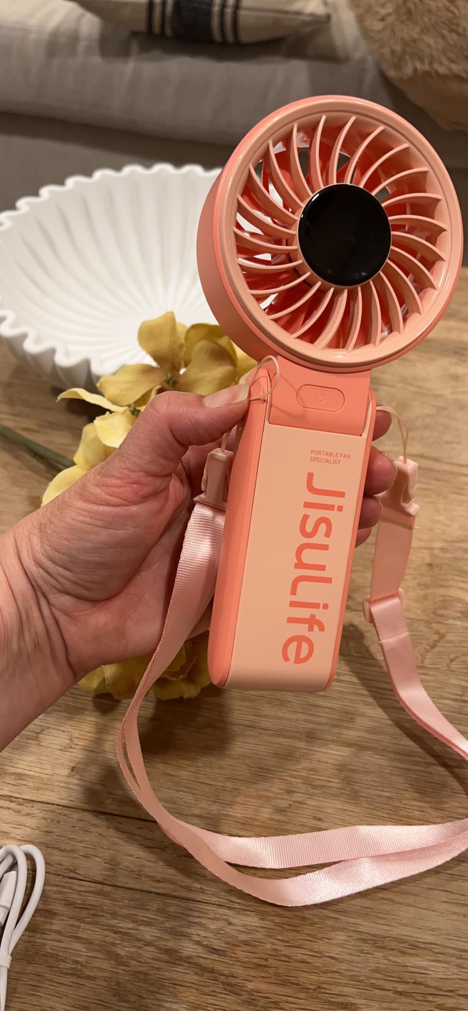 JISULIFE Handheld Fan Life7 – Ultimate Flexibility: High-Power Motor. LED Display. 19.5 Hrs Cooling. 5000mAh Rechargeable. 5-Speed. Foldable Design. 3-IN-1 Portable Fan for Travel Cruise Beach(Grey) photo review