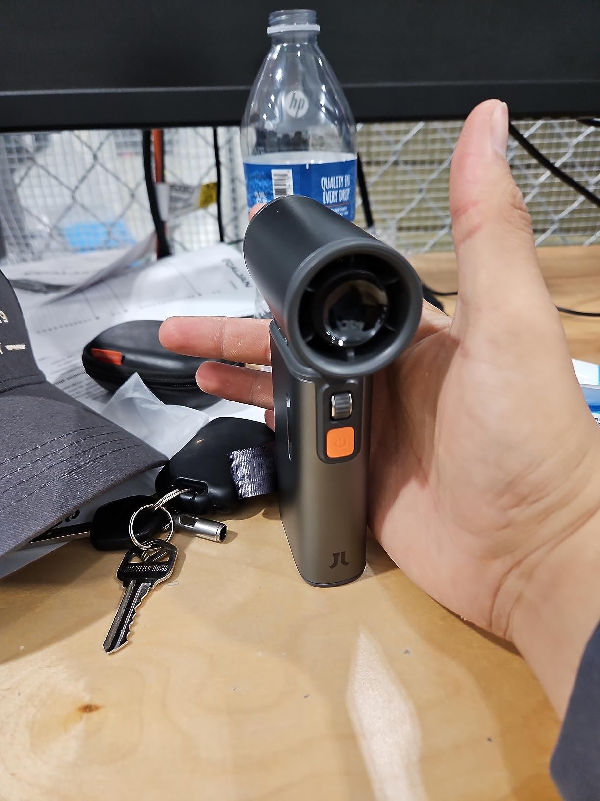 JISULIFE Portable Handheld Turbo Fan. 100 Speeds Adjustable Mini Personal Fan. 9000mAh USB Rechargeable Battery Operated. LED Display. Metal Shell with Accessories Gifts for Men Women Travel- Grey photo review