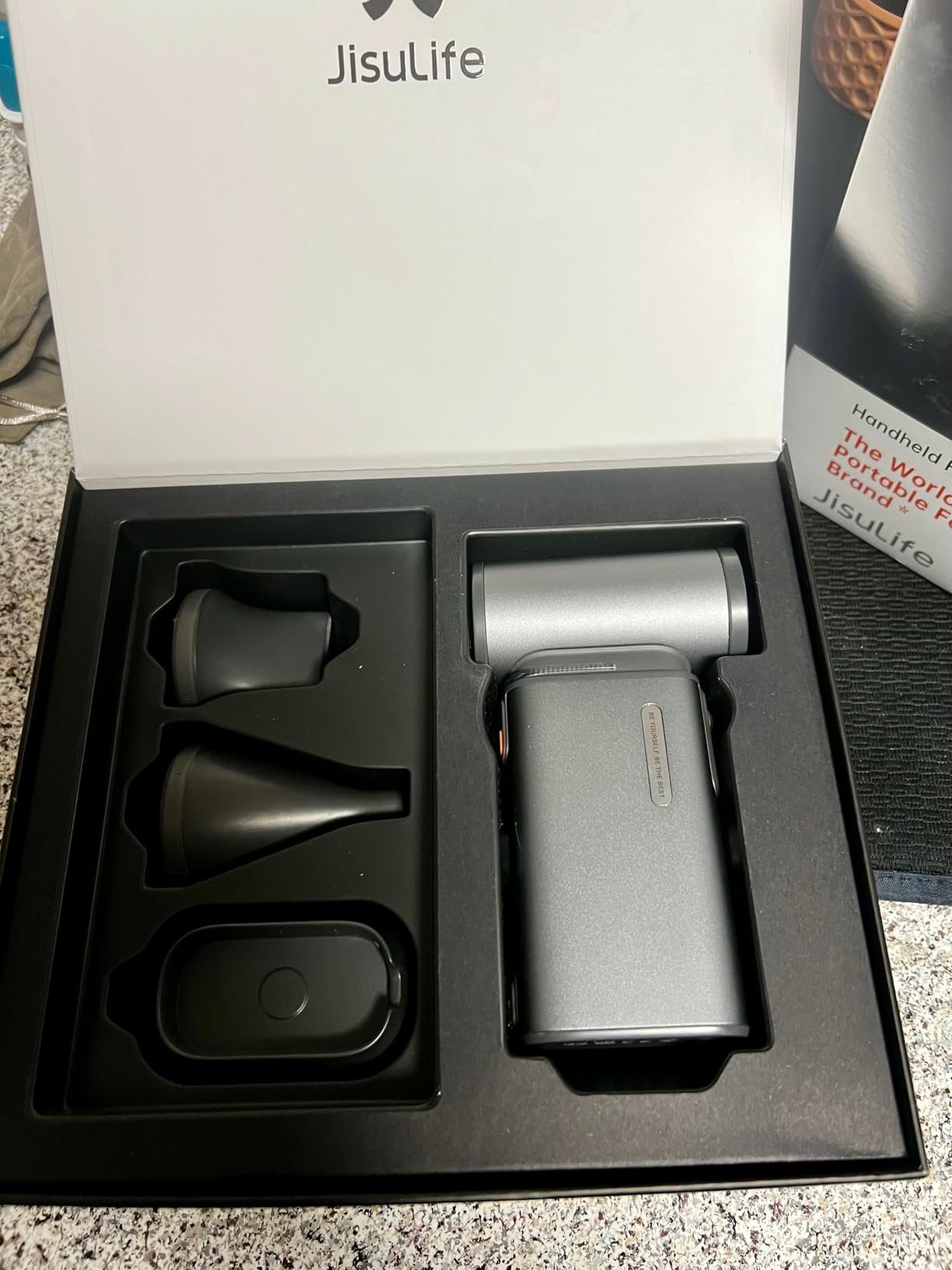 JISULIFE Portable Handheld Turbo Fan. 100 Speeds Adjustable Mini Personal Fan. 9000mAh USB Rechargeable Battery Operated. LED Display. Metal Shell with Accessories Gifts for Men Women Travel- Grey photo review