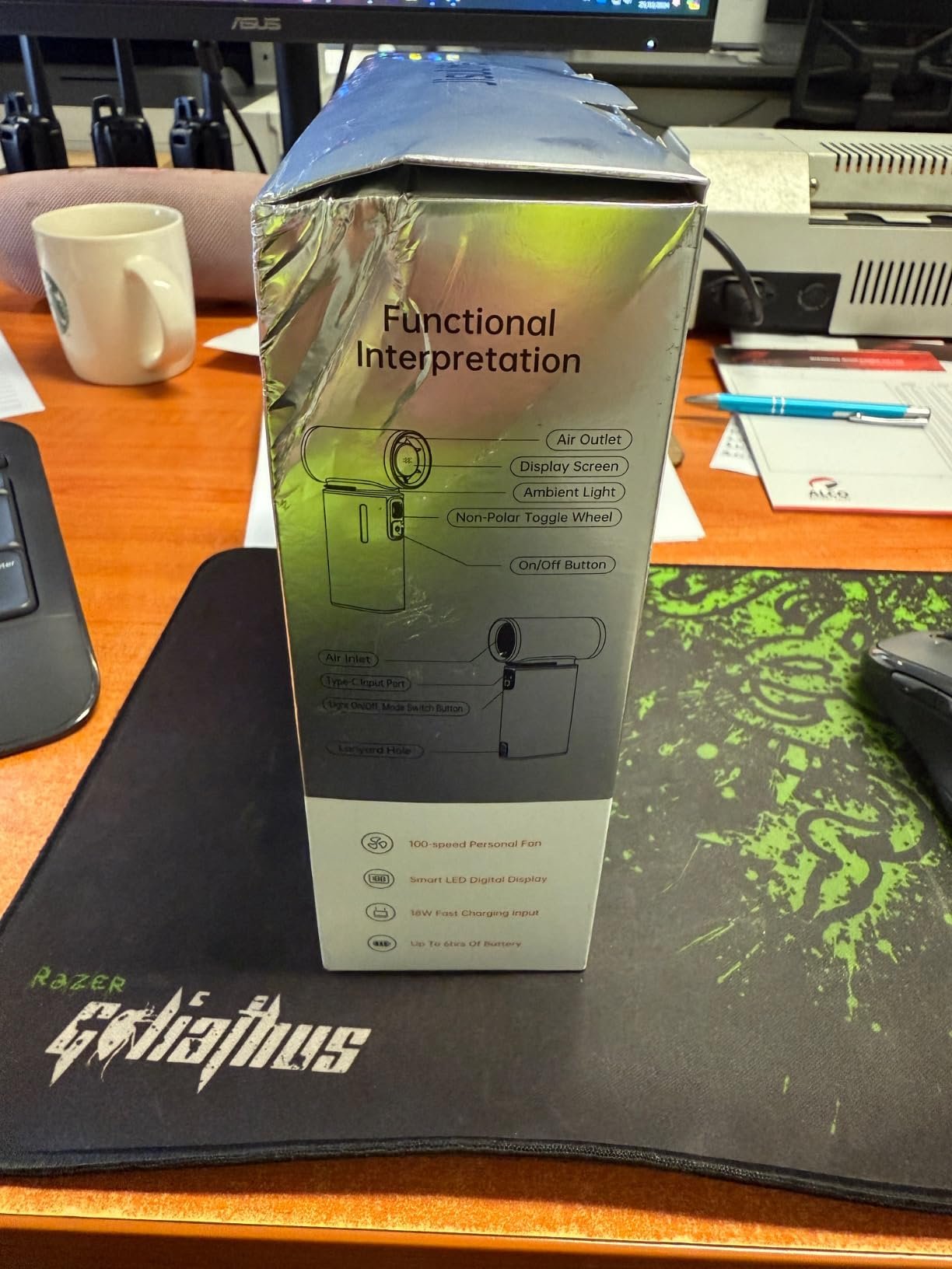 JISULIFE Portable Handheld Turbo Fan. 100 Speeds Adjustable Mini Personal Fan. 9000mAh USB Rechargeable Battery Operated. LED Display. Metal Shell with Accessories Gifts for Men Women Travel- Grey photo review