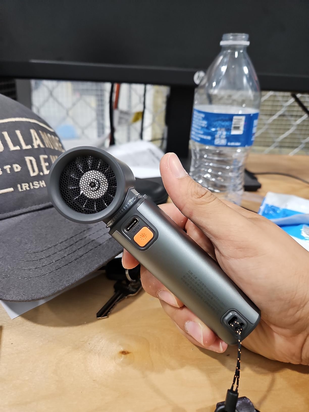 JISULIFE Portable Handheld Turbo Fan. 100 Speeds Adjustable Mini Personal Fan. 9000mAh USB Rechargeable Battery Operated. LED Display. Metal Shell with Accessories Gifts for Men Women Travel- Grey photo review