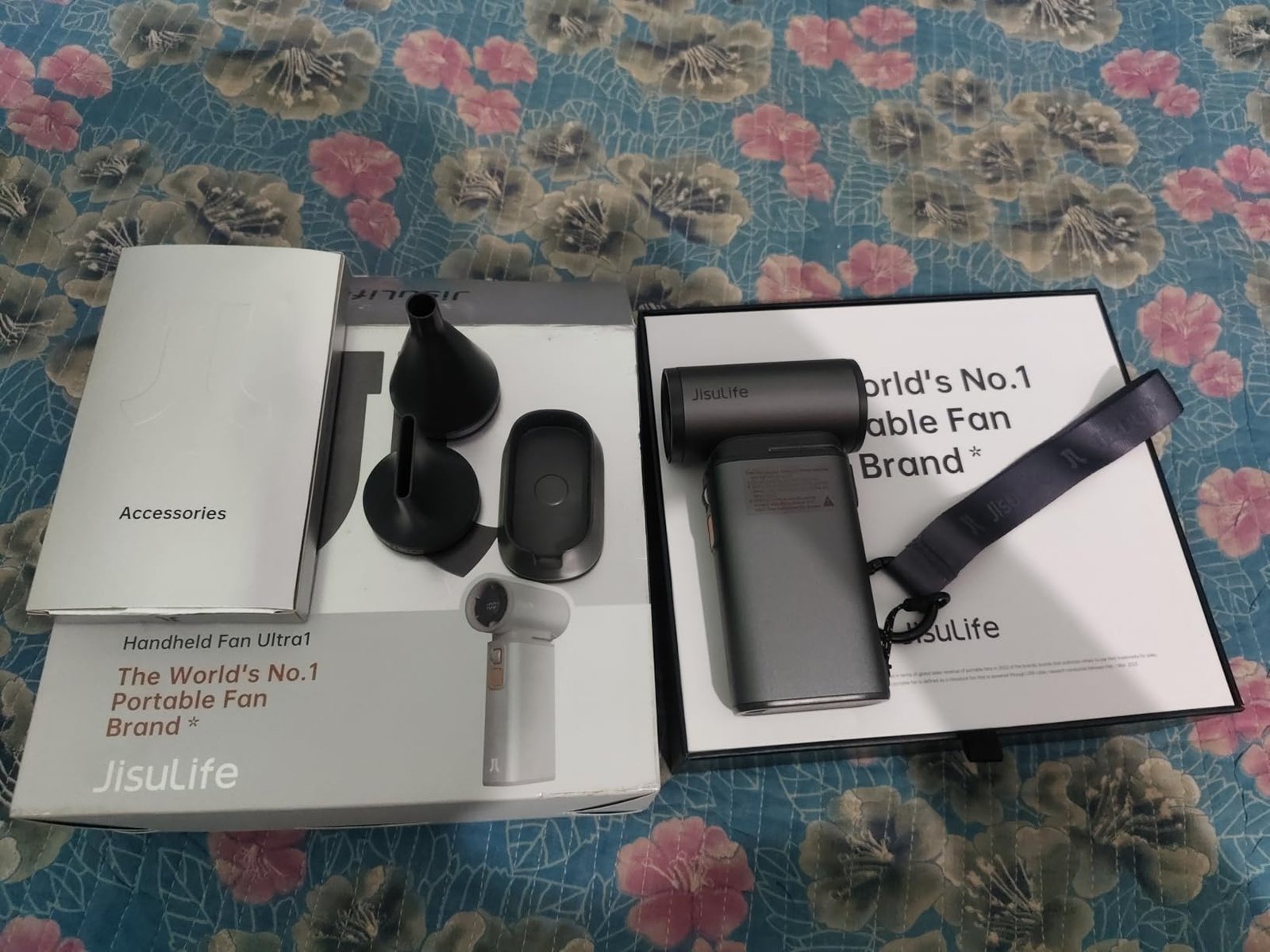 JISULIFE Portable Handheld Turbo Fan. 100 Speeds Adjustable Mini Personal Fan. 9000mAh USB Rechargeable Battery Operated. LED Display. Metal Shell with Accessories Gifts for Men Women Travel- Grey photo review