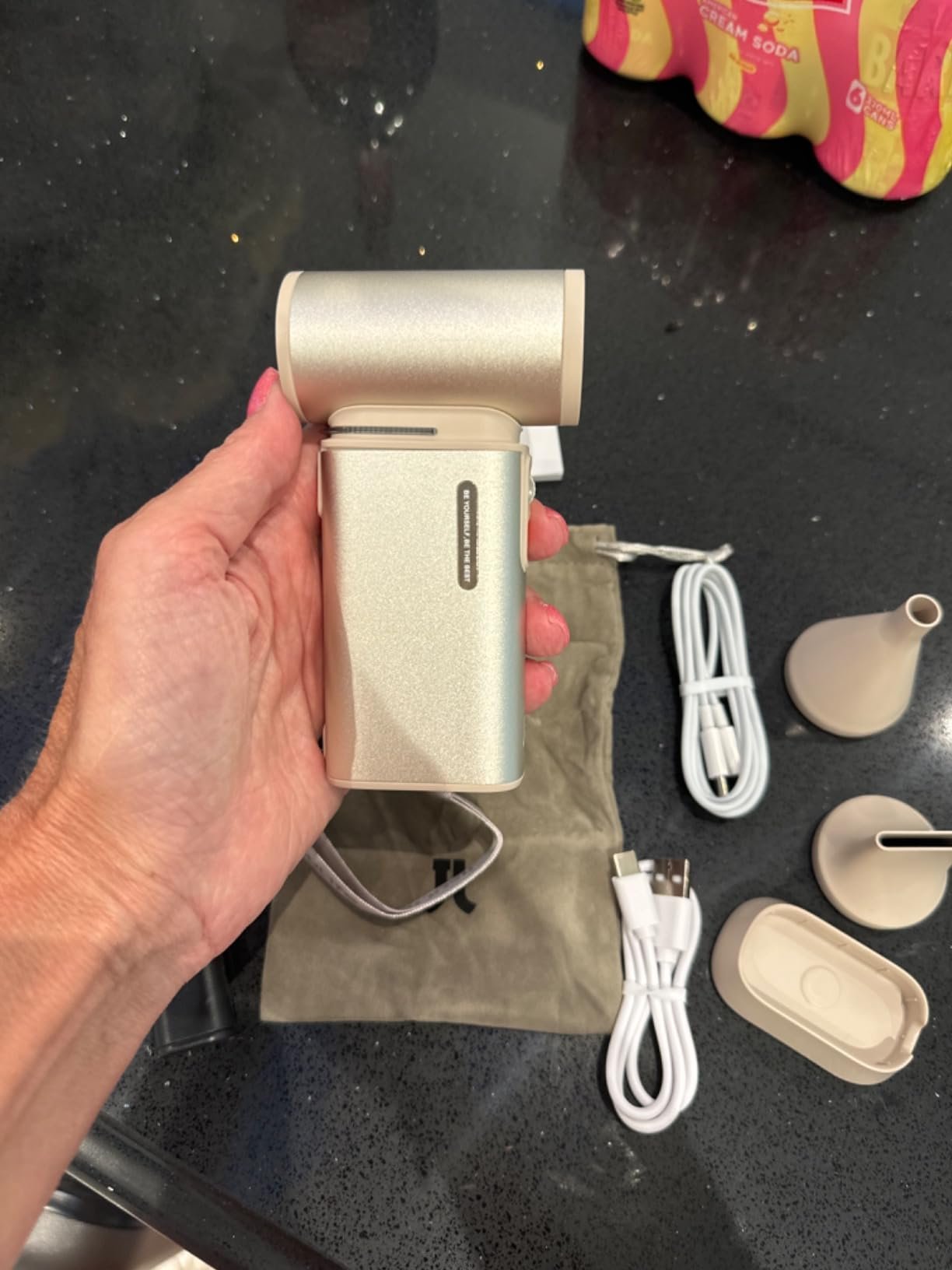 JISULIFE Portable Handheld Turbo Fan. 100 Speeds Adjustable Mini Personal Fan. 9000mAh USB Rechargeable Battery Operated. LED Display. Metal Shell with Accessories Gifts for Men Women Travel- Grey photo review