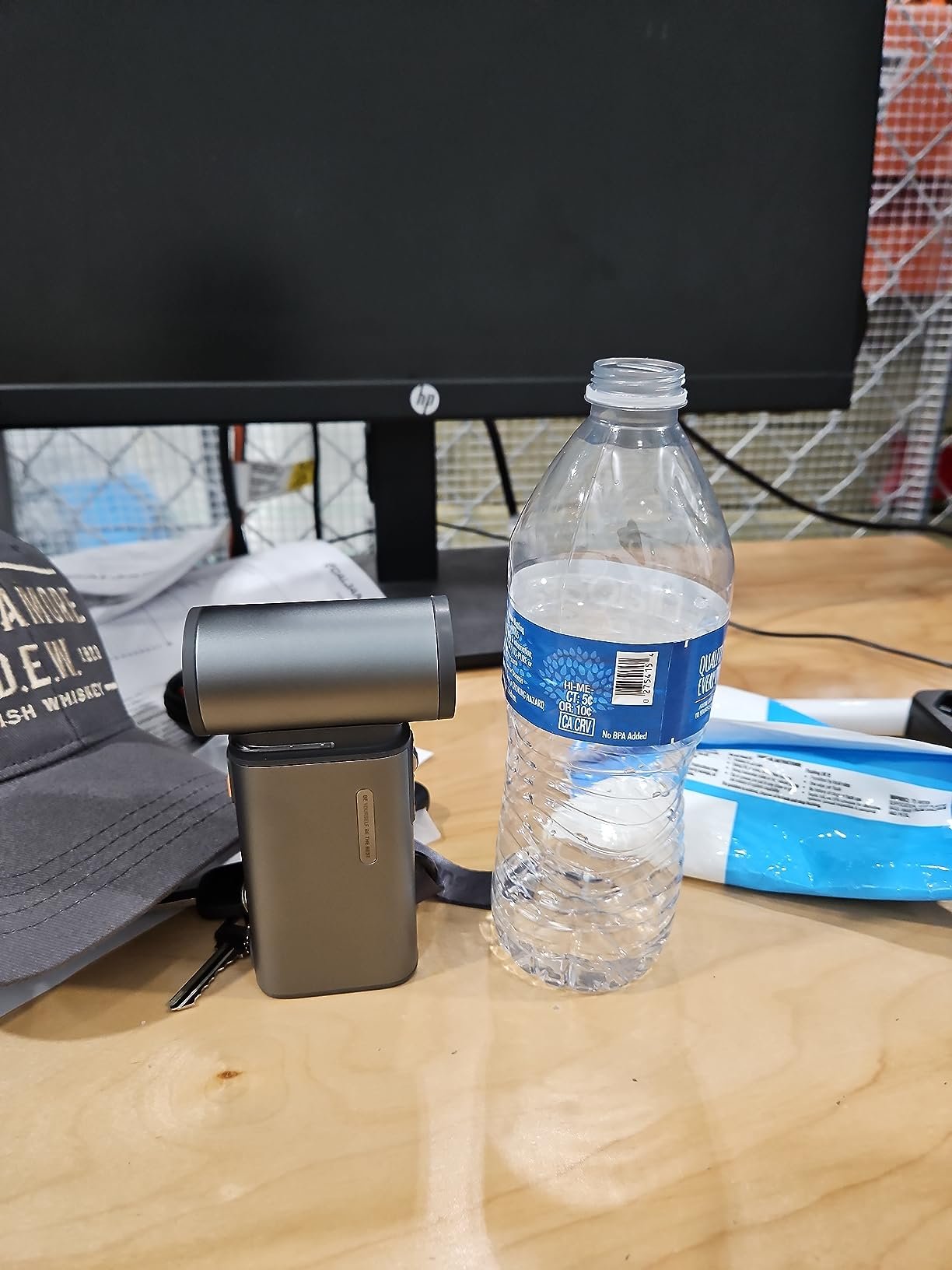 JISULIFE Portable Handheld Turbo Fan. 100 Speeds Adjustable Mini Personal Fan. 9000mAh USB Rechargeable Battery Operated. LED Display. Metal Shell with Accessories Gifts for Men Women Travel- Grey photo review