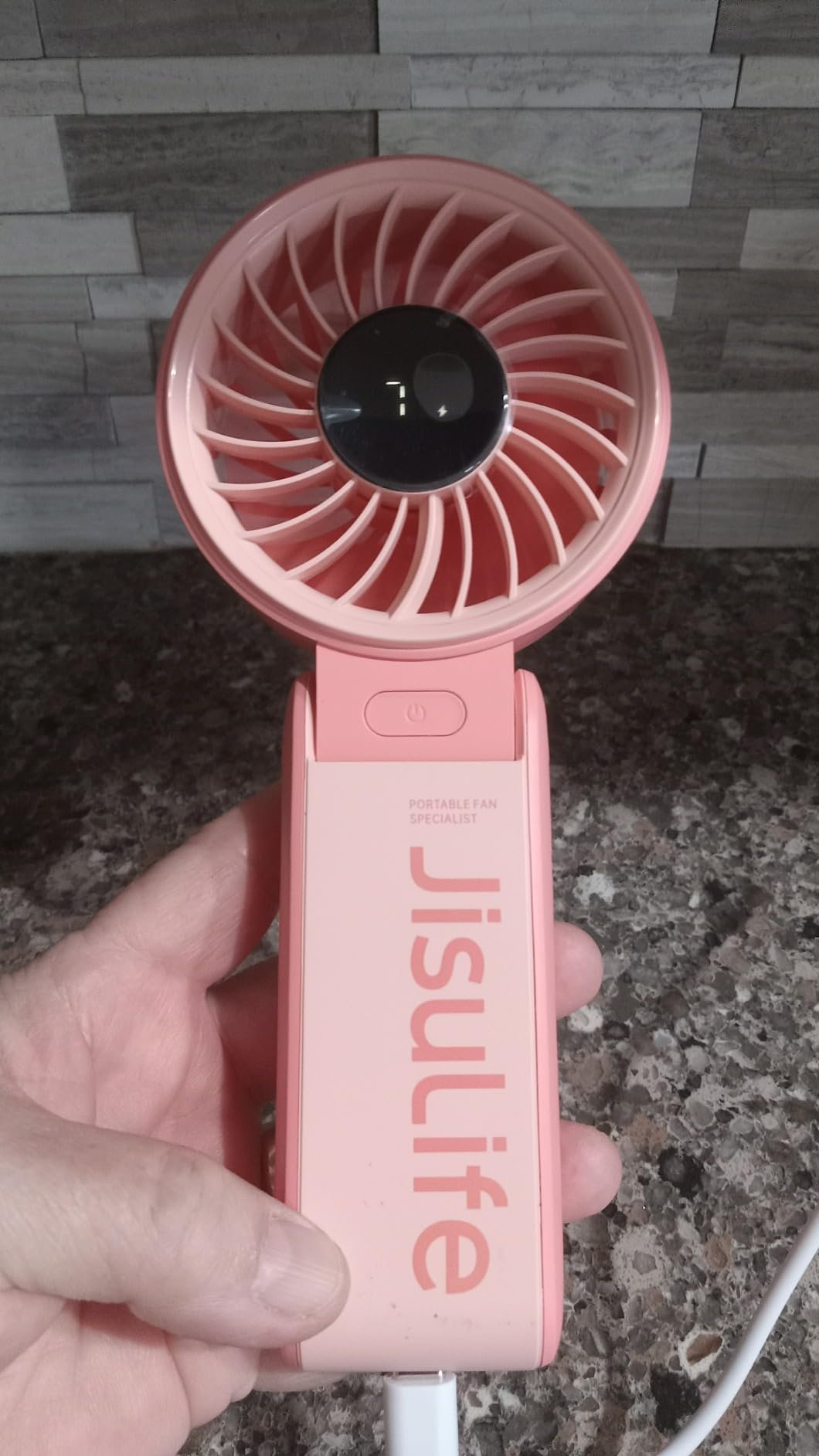 JISULIFE Handheld Fan Life7 – Ultimate Flexibility: High-Power Motor. LED Display. 19.5 Hrs Cooling. 5000mAh Rechargeable. 5-Speed. Foldable Design. 3-IN-1 Portable Fan for Travel Cruise Beach(Grey) photo review