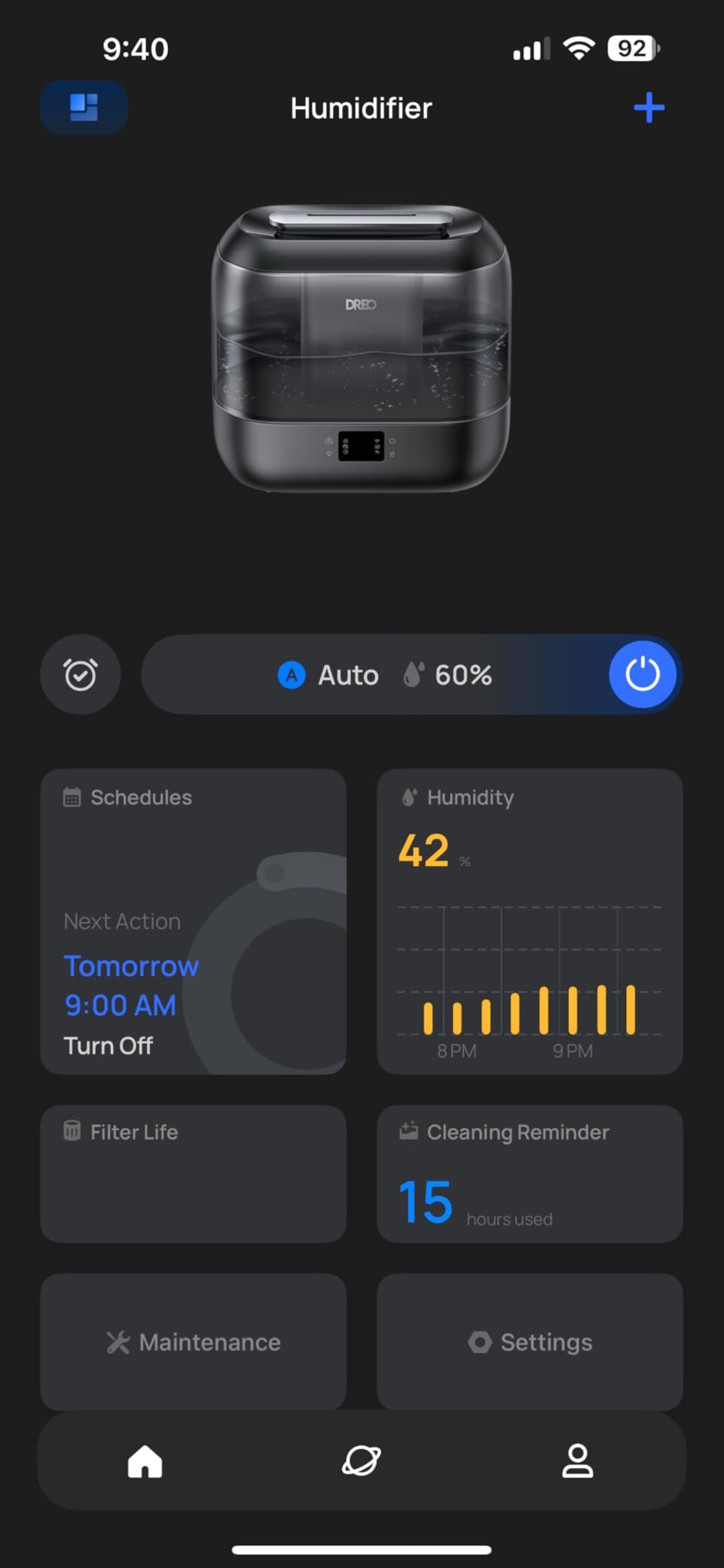 Dreo Smart Humidifiers for Bedroom. Top Fill 4L Supersized Humidifier Large Room with 28 dB. 36H Runtime. Touch/APP/Voice Control. Nightlight. Cool Mist Humidifiers for Baby. Plants. Indoor. Black photo review