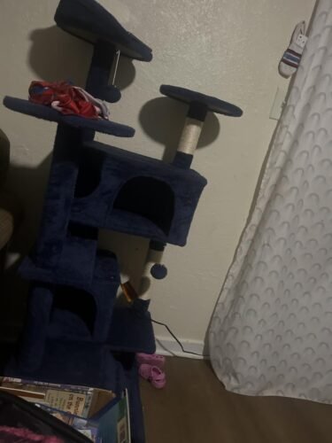 Yaheetech 54in Cat Tree. Multi-Level Cat Tower with Spacious Kitten-ear Perch. 2 Cozy Caves. Scratching Posts. Climbing Ladder. 2 Plush Balls. Durable Pet House Furniture for Indoor Kittens. Dark Gray photo review