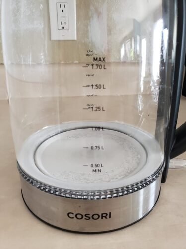 Cosori Electric Kettle. No Plastic Contact With Water. Wide Mouth For Easy Cleaning. Auto Shut Off. 1.7L Tea Kettle & Hot Water Boiler. Water Heater & Teapot. Borosilicate Glass. Black. 1500W photo review