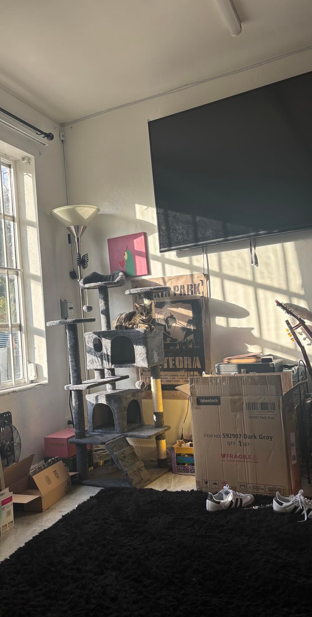 Yaheetech 54in Cat Tree. Multi-Level Cat Tower with Spacious Kitten-ear Perch. 2 Cozy Caves. Scratching Posts. Climbing Ladder. 2 Plush Balls. Durable Pet House Furniture for Indoor Kittens. Dark Gray photo review