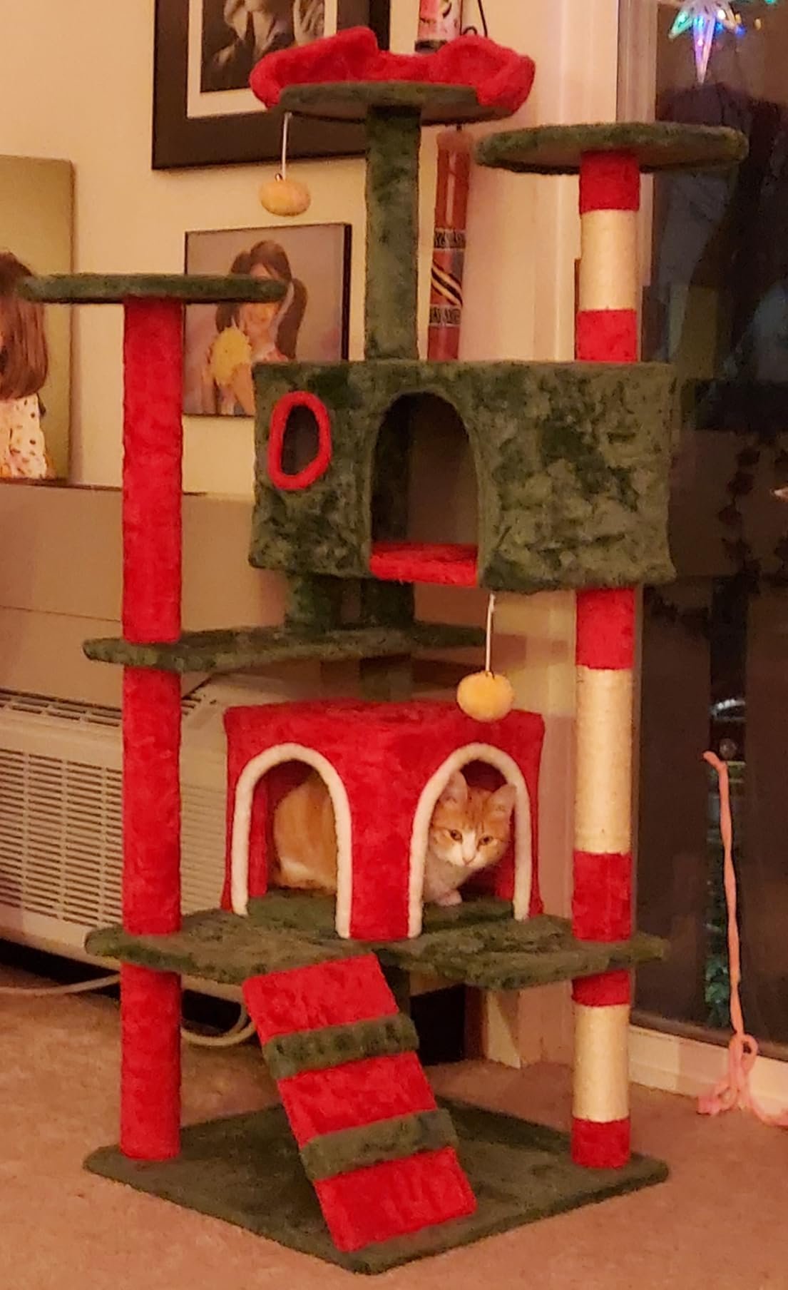 Yaheetech 54in Cat Tree. Multi-Level Cat Tower with Spacious Kitten-ear Perch. 2 Cozy Caves. Scratching Posts. Climbing Ladder. 2 Plush Balls. Durable Pet House Furniture for Indoor Kittens. Dark Gray photo review