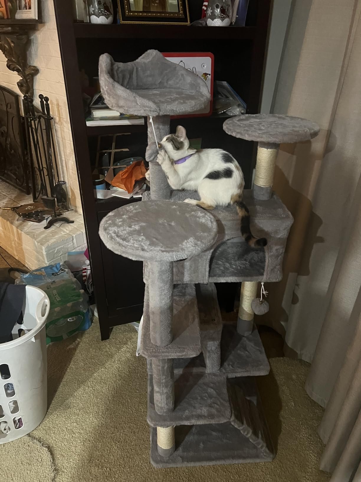 Yaheetech 54in Cat Tree. Multi-Level Cat Tower with Spacious Kitten-ear Perch. 2 Cozy Caves. Scratching Posts. Climbing Ladder. 2 Plush Balls. Durable Pet House Furniture for Indoor Kittens. Dark Gray photo review