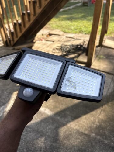 Tuffenough Solar Outdoor Lights 2500LM 210 LED Security Lights with Remote Control.3 Heads Motion Sensor Lights. IP65 Waterproof.270° Wide Angle Flood Wall Lights with 3 Modes(2 Packs) photo review