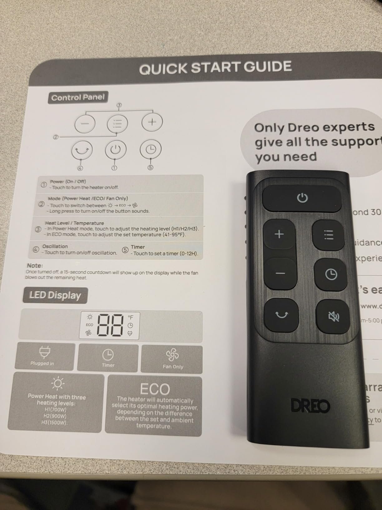 DREO Space Heater. 1500W Electric Heaters for Indoor Use with Thermostat. 70° Oscillation. 8 Safety Protections. 5 Modes. Remote. 12H Timer. Quiet Portable Heater for Office. Bedroom. Large Room photo review