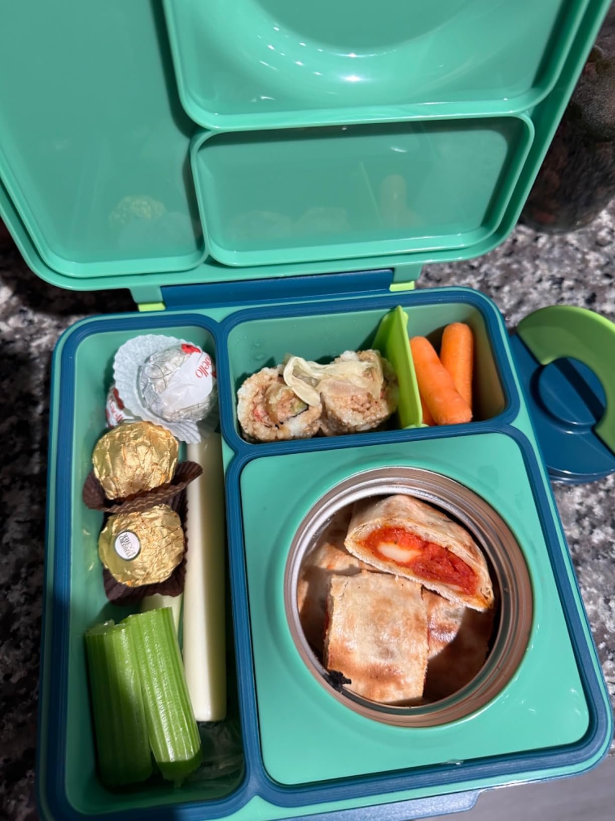 Omie OmieBox Bento Box for Kids - Insulated Lunch Box with Leak Proof Food Jar - 3 Compartments. 2 Temperature Zones - (Meadow) photo review
