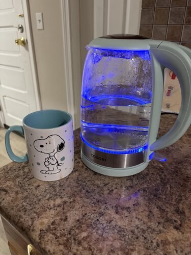 Cosori Electric Kettle. No Plastic Contact With Water. Wide Mouth For Easy Cleaning. Auto Shut Off. 1.7L Tea Kettle & Hot Water Boiler. Water Heater & Teapot. Borosilicate Glass. Black. 1500W photo review