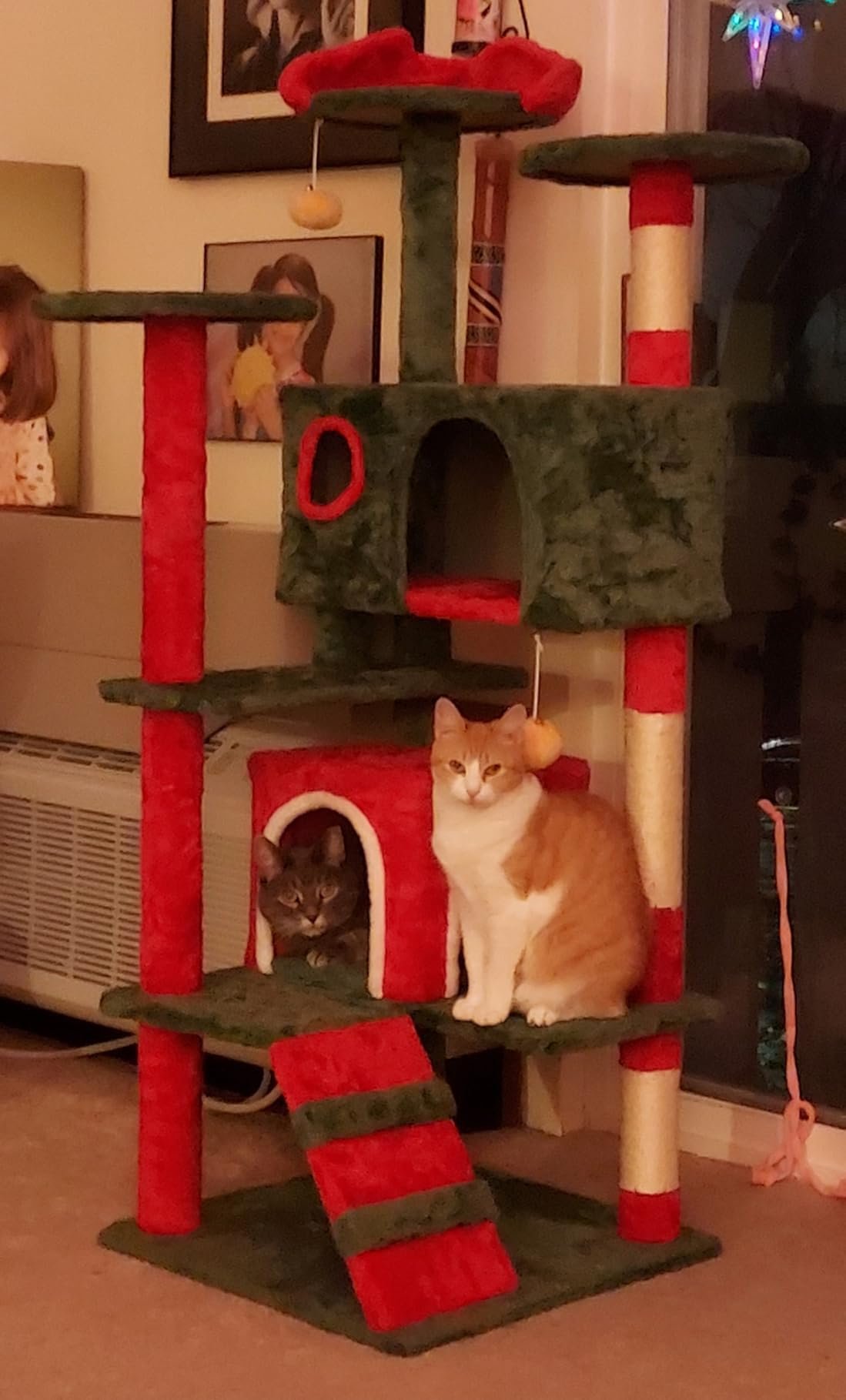 Yaheetech 54in Cat Tree. Multi-Level Cat Tower with Spacious Kitten-ear Perch. 2 Cozy Caves. Scratching Posts. Climbing Ladder. 2 Plush Balls. Durable Pet House Furniture for Indoor Kittens. Dark Gray photo review