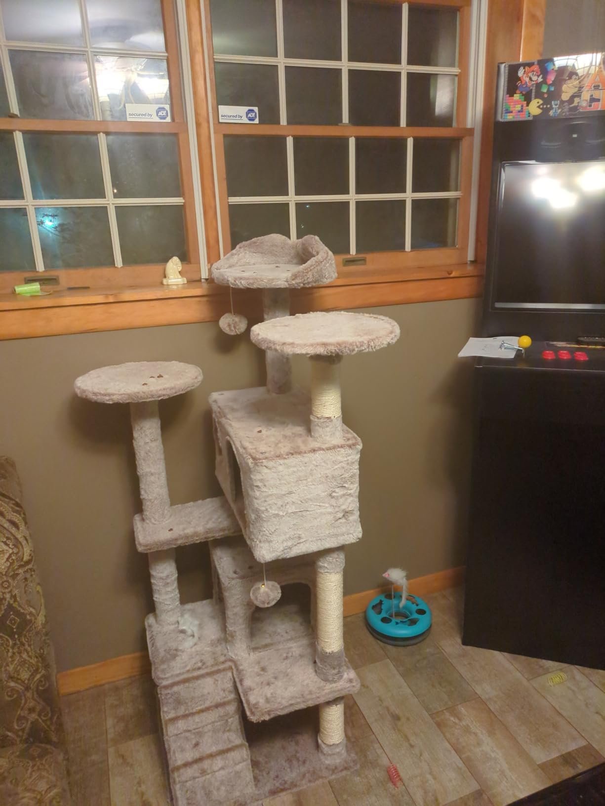 Yaheetech 54in Cat Tree. Multi-Level Cat Tower with Spacious Kitten-ear Perch. 2 Cozy Caves. Scratching Posts. Climbing Ladder. 2 Plush Balls. Durable Pet House Furniture for Indoor Kittens. Dark Gray photo review