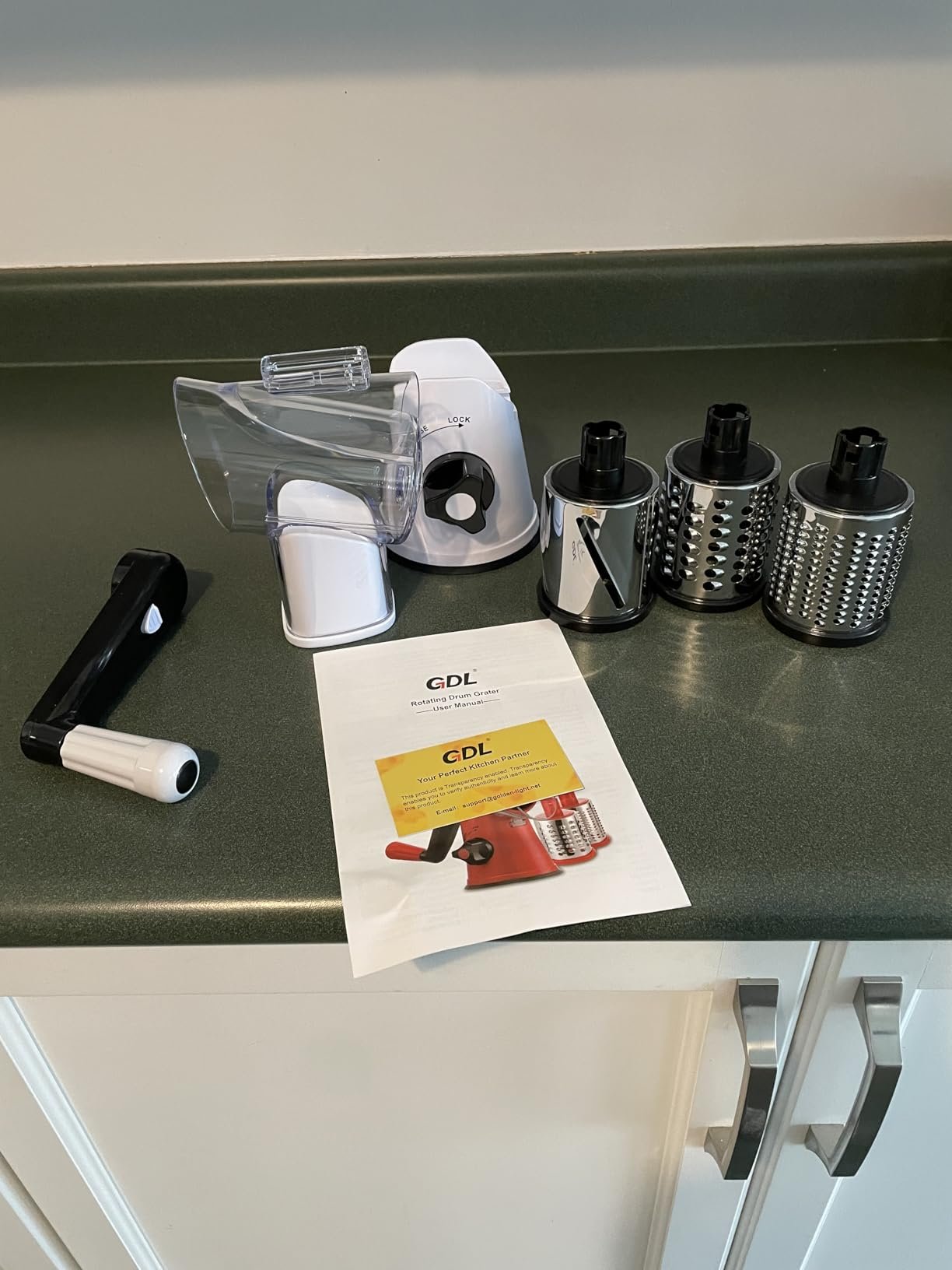 Cheese Grater Rotary. Rotary Grater for Kitchen. Kitchen Grater Vegetable Slicer with 3 Drum Blades. Fast Cutting Cheese Shredder for Vegetables and Nuts photo review