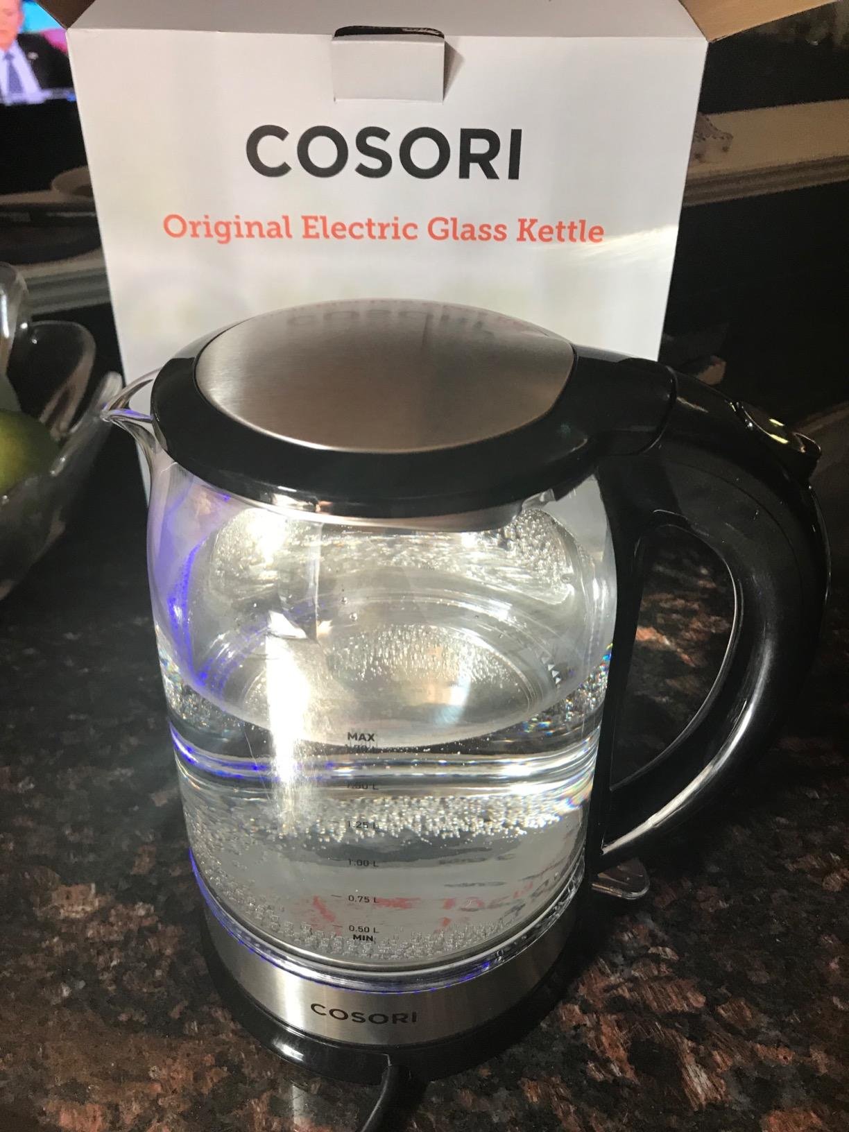 Cosori Electric Kettle. No Plastic Contact With Water. Wide Mouth For Easy Cleaning. Auto Shut Off. 1.7L Tea Kettle & Hot Water Boiler. Water Heater & Teapot. Borosilicate Glass. Black. 1500W photo review