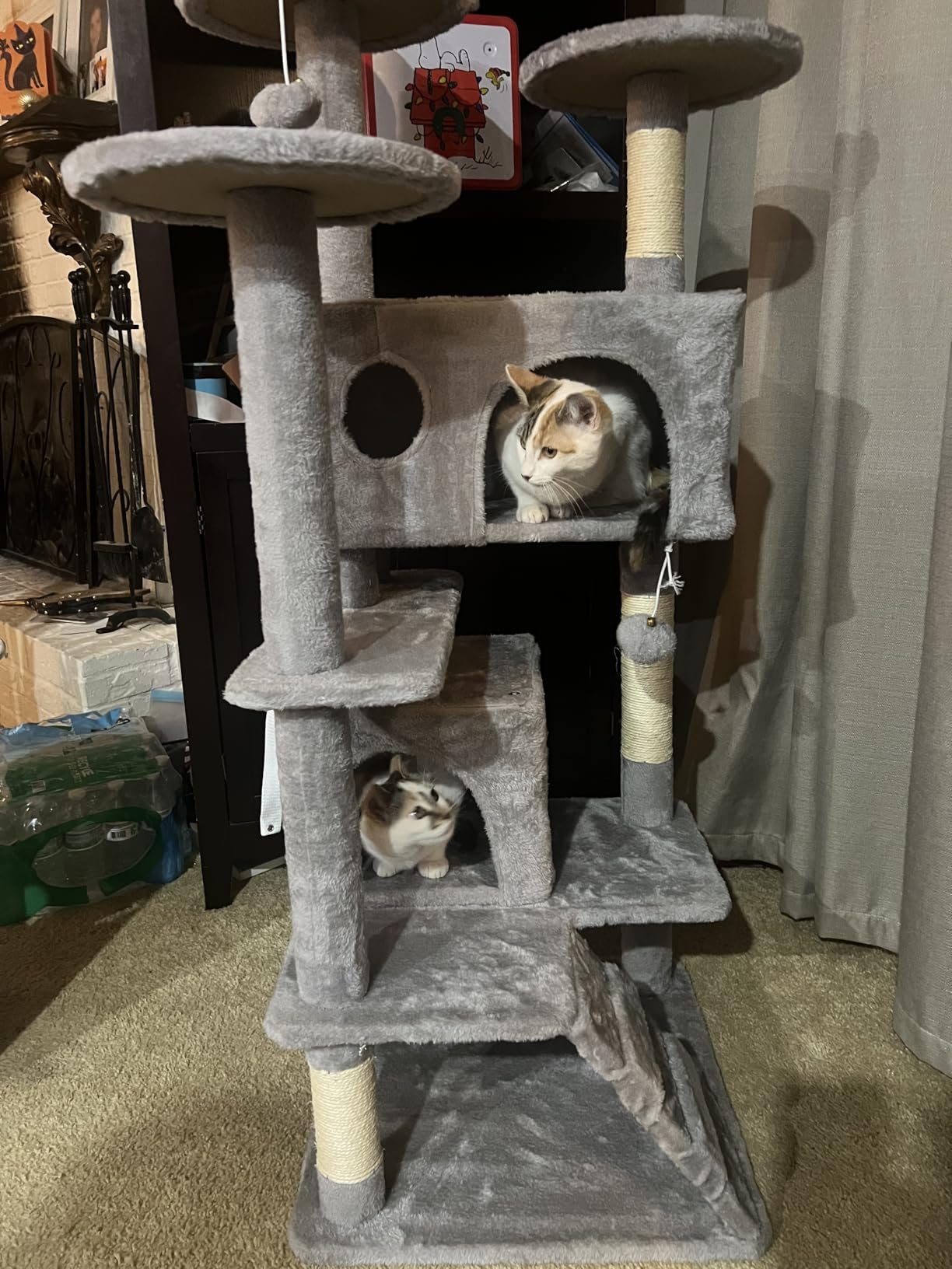 Yaheetech 54in Cat Tree. Multi-Level Cat Tower with Spacious Kitten-ear Perch. 2 Cozy Caves. Scratching Posts. Climbing Ladder. 2 Plush Balls. Durable Pet House Furniture for Indoor Kittens. Dark Gray photo review