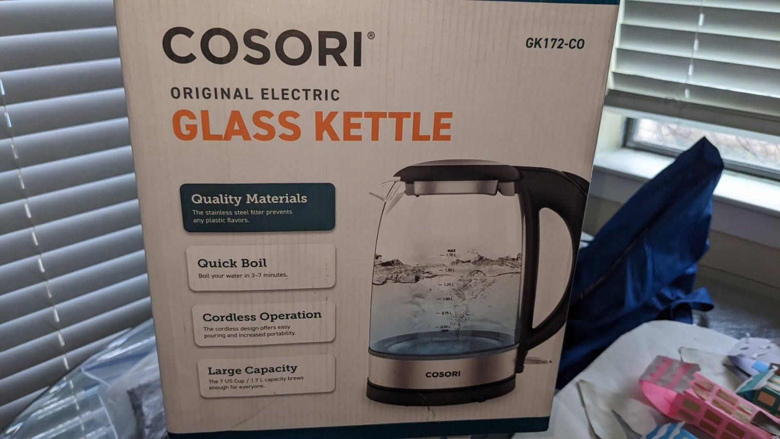 Cosori Electric Kettle. No Plastic Contact With Water. Wide Mouth For Easy Cleaning. Auto Shut Off. 1.7L Tea Kettle & Hot Water Boiler. Water Heater & Teapot. Borosilicate Glass. Black. 1500W photo review