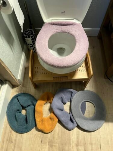 Legigo 5 Pack Thicker Bathroom Toilet Seat Cover Pads- Soft Warmer Toilet Seat Cushion Cover Stretchable Washable Fiber Cloth. Easy Installation Comfortable Toilet Lid Seat Cover(Pumpkin Modelling) photo review