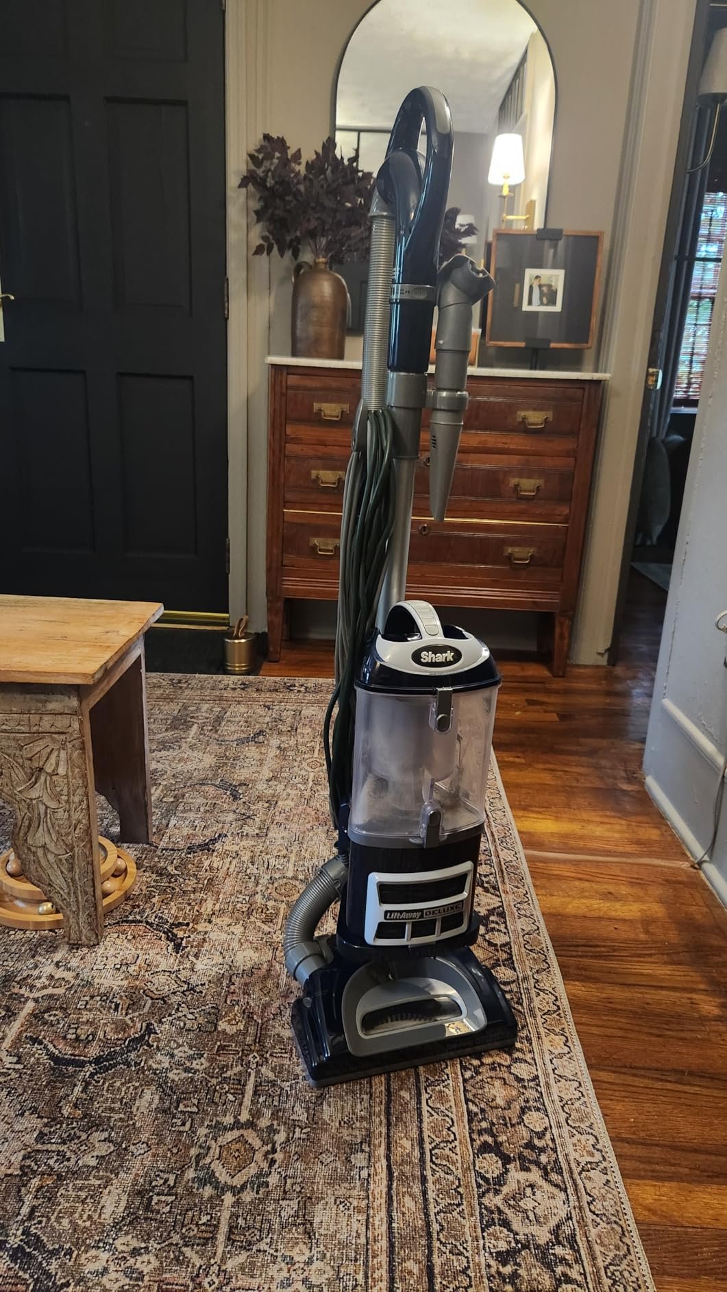 Shark Upright Vacuum. Navigator Lift-Away Deluxe with Large Dust Cup Capacity. HEPA Filter. Swivel Steering. Upholstery Tool & Crevice Tool. Blue. NV360 photo review